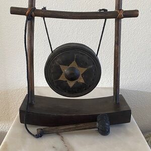 Decorative Black and Brown Gong with Stand